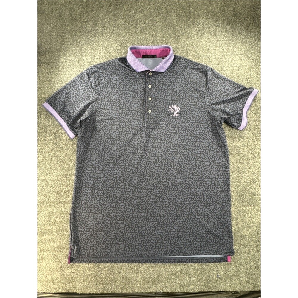 Greyson Mens XL Wolf Print Performance Golf Polo Gray Purple Pink